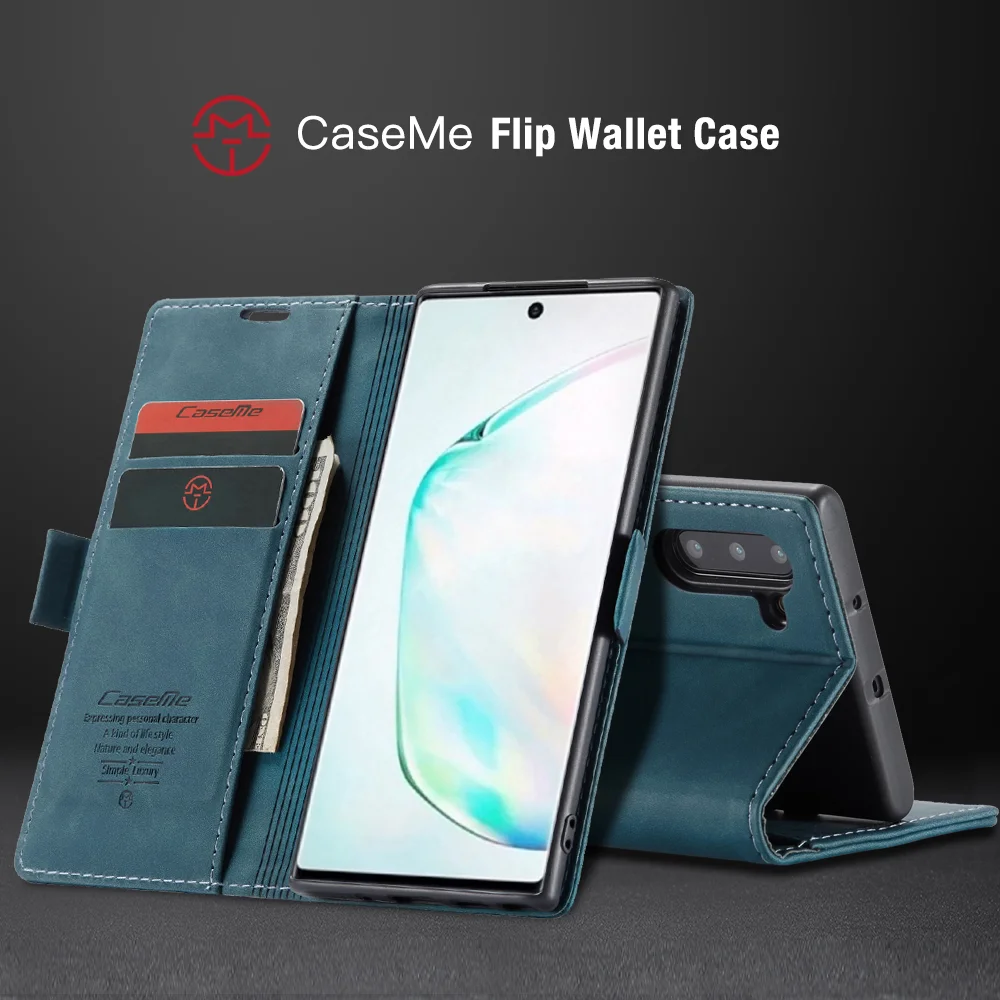 CASEME 013 Series Auto-absorbed Flip Leather Wallet Stand Case for Samsung Galaxy Note 10/Note 10 5G - Dark Brown-Cellmalls