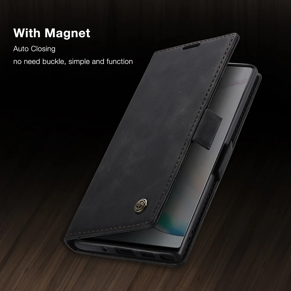CASEME 013 Series Auto-absorbed Flip Leather Wallet Stand Case for Samsung Galaxy Note 10/Note 10 5G - Dark Brown-Cellmalls
