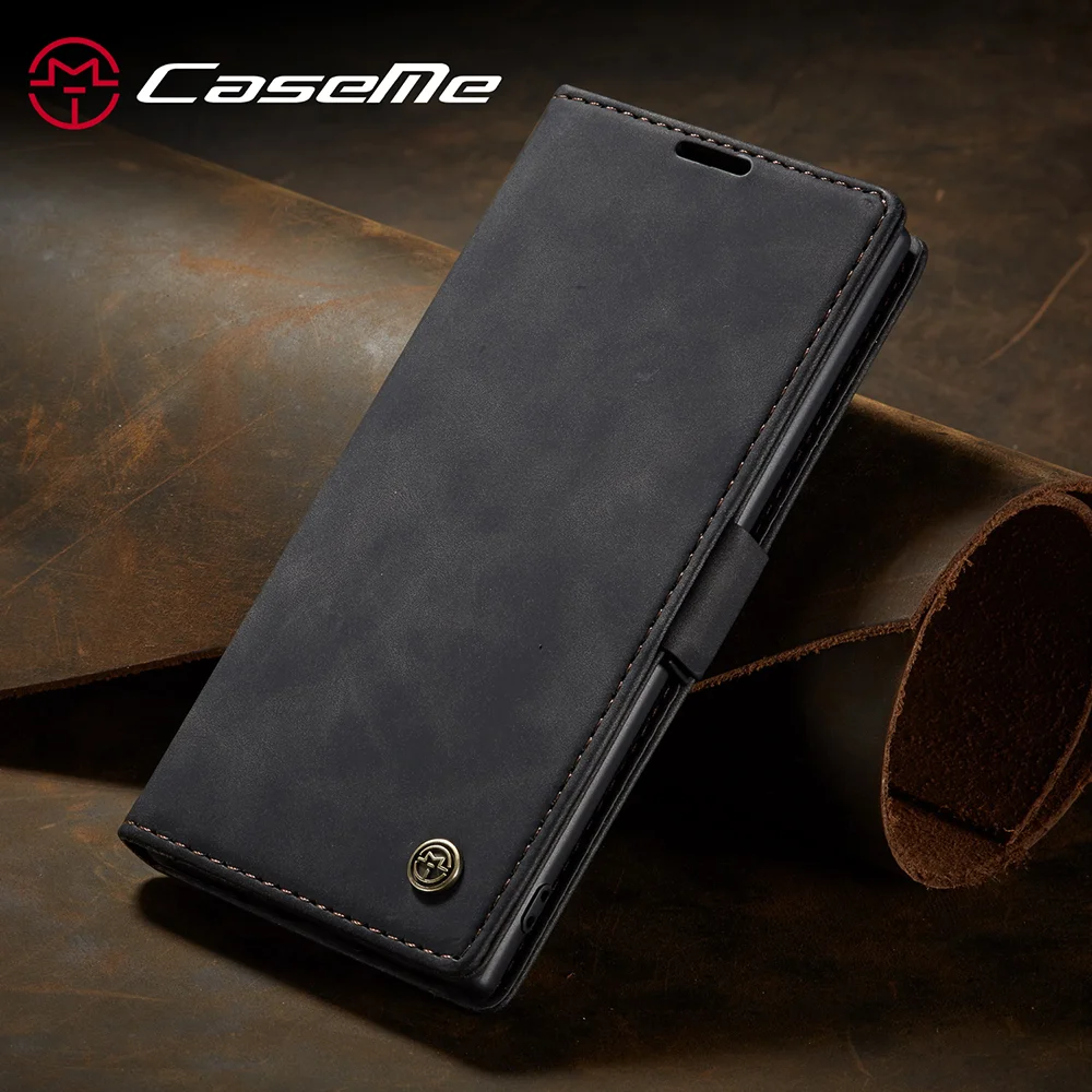 CASEME 013 Series Auto-absorbed Flip Leather Wallet Stand Case for Samsung Galaxy Note 10/Note 10 5G - Dark Brown-Cellmalls