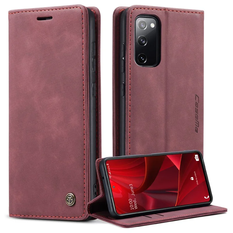 CASEME 013 Series Phone Cover for Samsung Galaxy S20 FE 4G / FE 5G / S20 Lite / S20 FE 2022 Auto-Absorbed Leather Stand Wallet Case - Black-Cellmalls