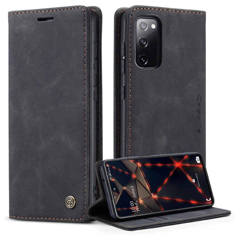CASEME 013 Series Phone Cover for Samsung Galaxy S20 FE 4G / FE 5G / S20 Lite / S20 FE 2022 Auto-Absorbed Leather Stand Wallet Case - Black-Cellmalls