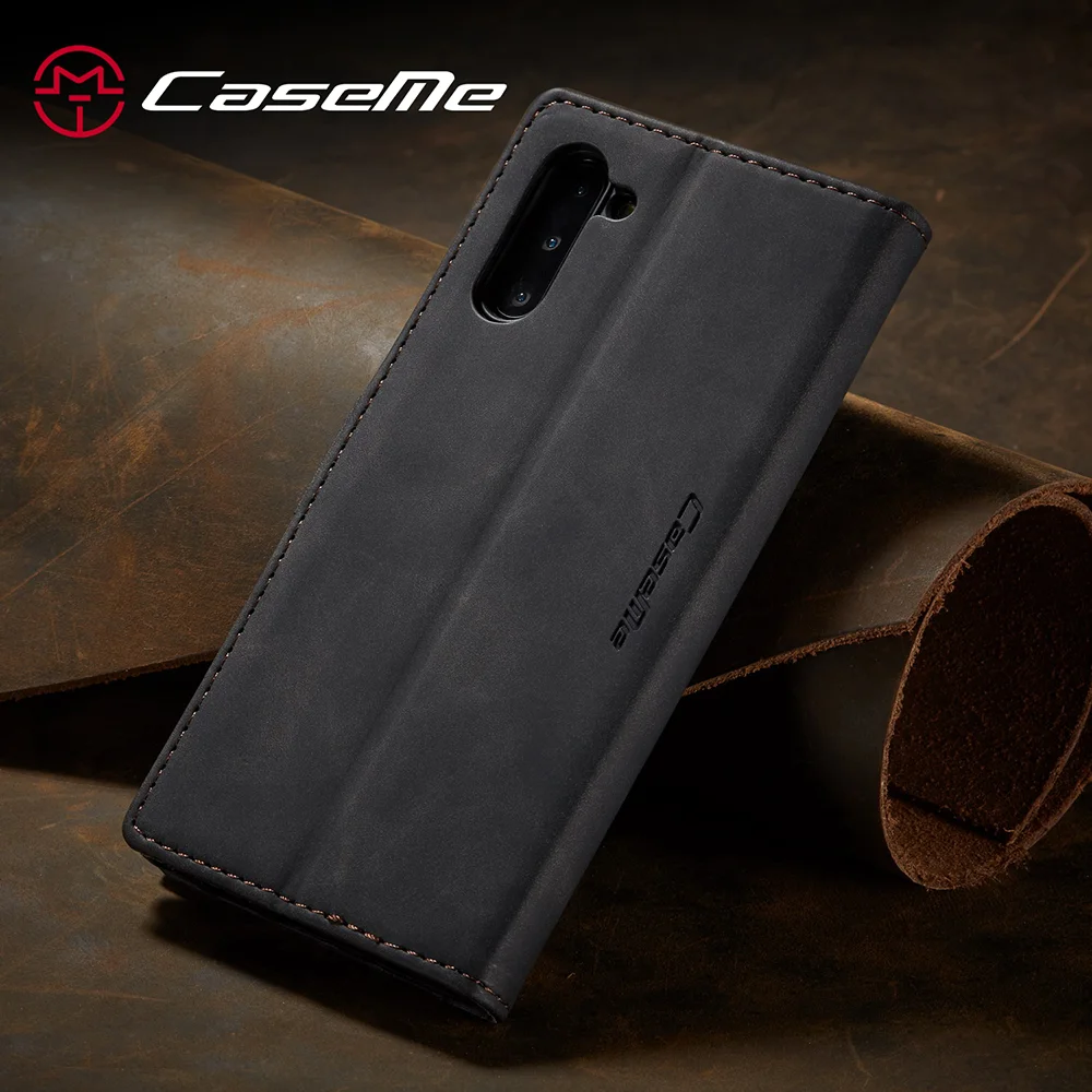 CASEME 013 Series Auto-absorbed Flip Leather Wallet Stand Case for Samsung Galaxy Note 10/Note 10 5G - Dark Brown-Cellmalls