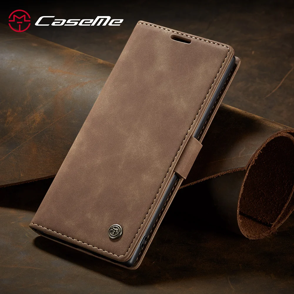 CASEME 013 Series Auto-absorbed Flip Leather Wallet Stand Case for Samsung Galaxy Note 10/Note 10 5G - Dark Brown-Cellmalls