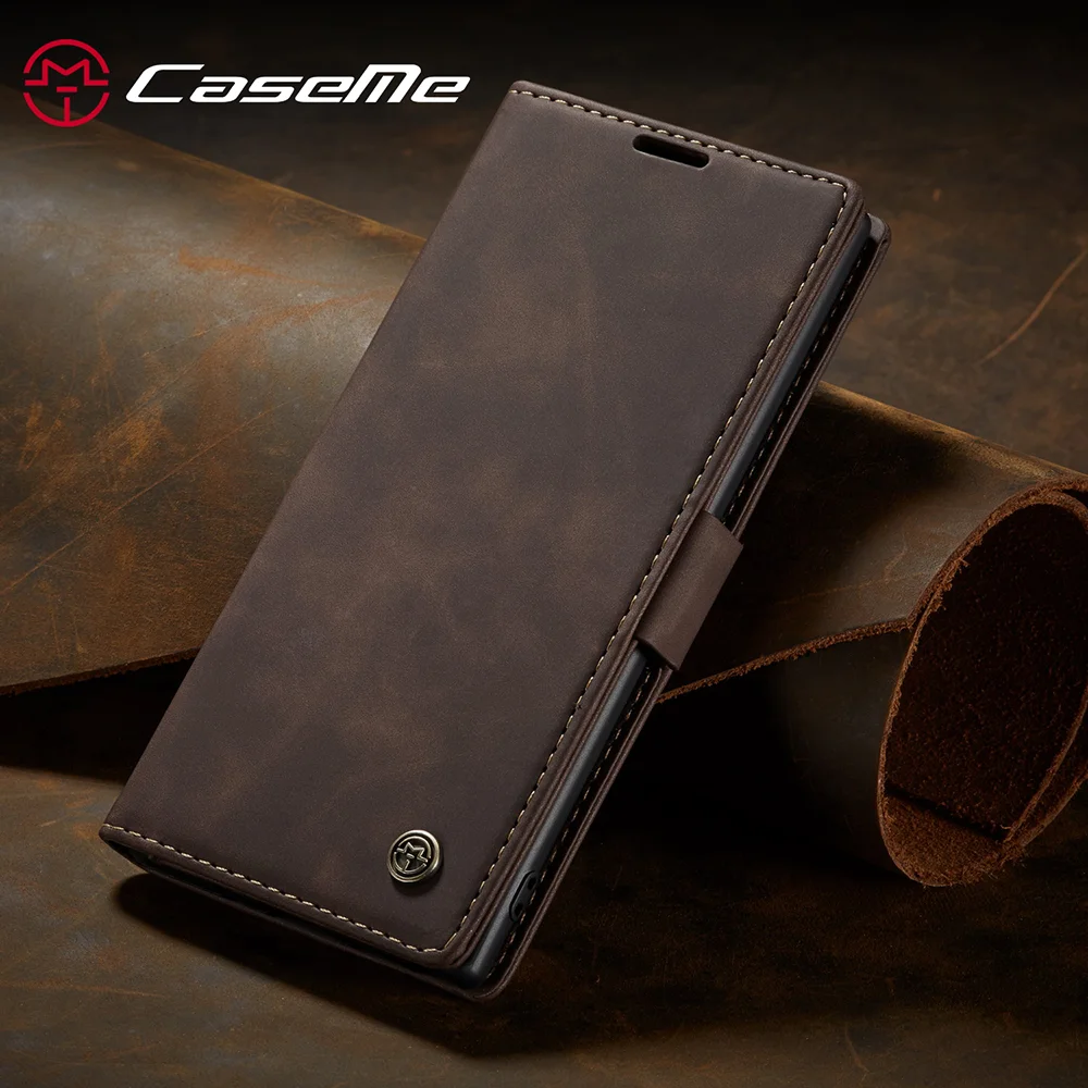 CASEME 013 Series Auto-absorbed Flip Leather Wallet Stand Case for Samsung Galaxy Note 10/Note 10 5G - Dark Brown-Cellmalls