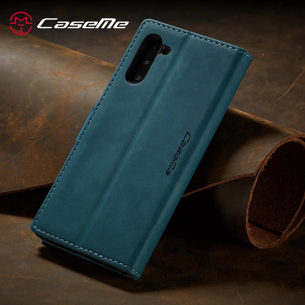 CASEME 013 Series Auto-absorbed Flip Leather Wallet Stand Case for Samsung Galaxy Note 10/Note 10 5G - Dark Brown-Cellmalls
