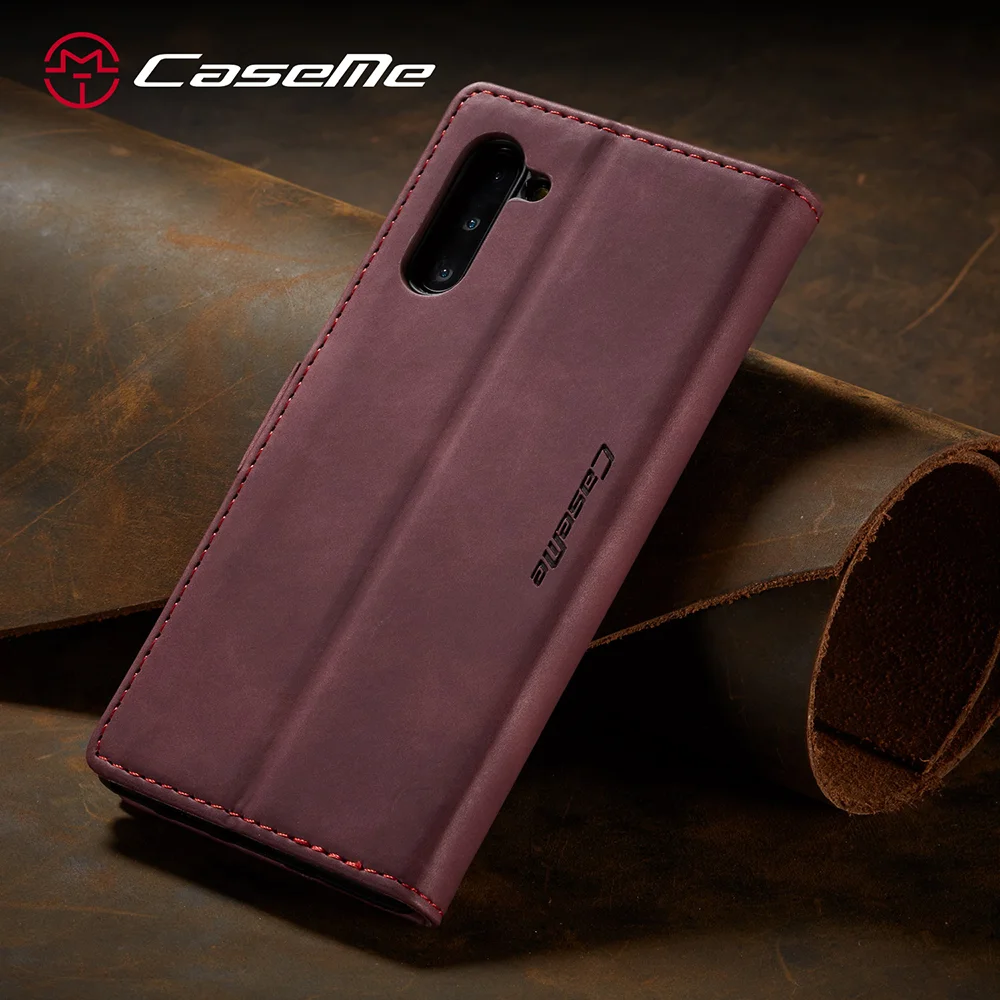 CASEME 013 Series Auto-absorbed Flip Leather Wallet Stand Case for Samsung Galaxy Note 10/Note 10 5G - Dark Brown-Cellmalls