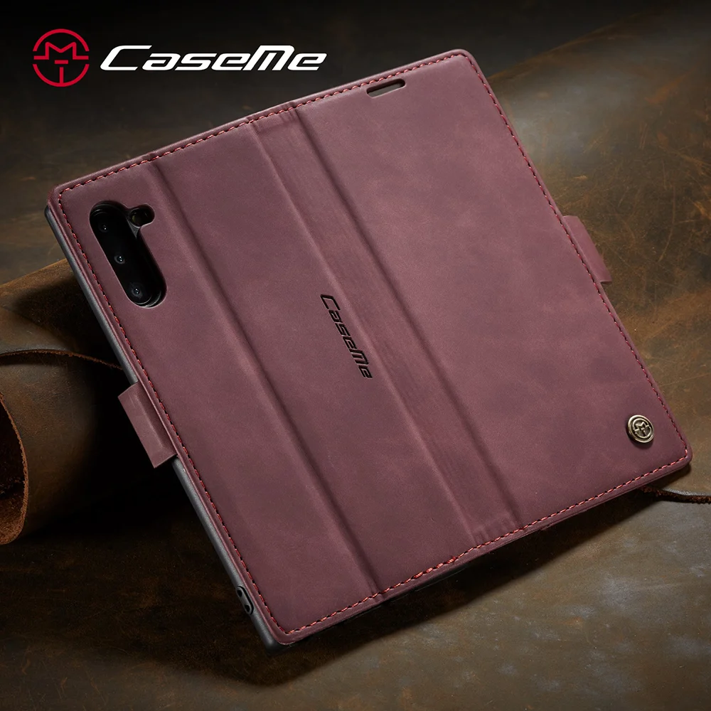 CASEME 013 Series Auto-absorbed Flip Leather Wallet Stand Case for Samsung Galaxy Note 10/Note 10 5G - Dark Brown-Cellmalls