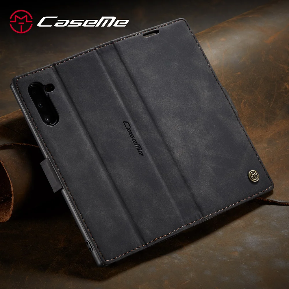 CASEME 013 Series Auto-absorbed Flip Leather Wallet Stand Case for Samsung Galaxy Note 10/Note 10 5G - Dark Brown-Cellmalls