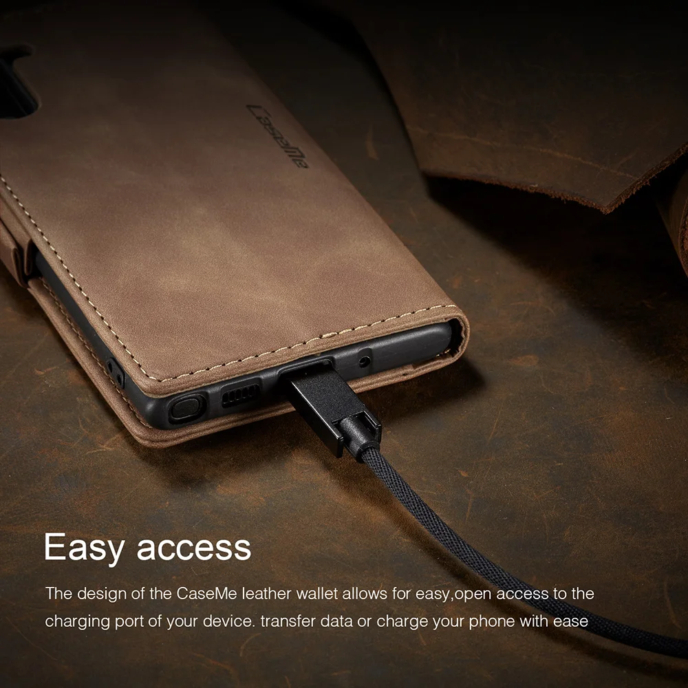 CASEME 013 Series Auto-absorbed Flip Leather Wallet Stand Case for Samsung Galaxy Note 10/Note 10 5G - Dark Brown-Cellmalls