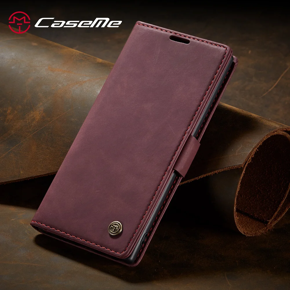 CASEME 013 Series Auto-absorbed Flip Leather Wallet Stand Case for Samsung Galaxy Note 10/Note 10 5G - Dark Brown-Cellmalls