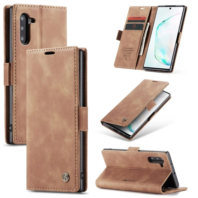 CASEME 013 Series Auto-absorbed Flip Leather Wallet Stand Case for Samsung Galaxy Note 10/Note 10 5G - Dark Brown-Cellmalls