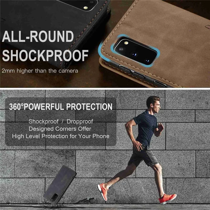 CASEME 013 Series Auto-absorbed Flip Leather Wallet Case for Samsung Galaxy S20 4G/S20 5G - Black-Cellmalls