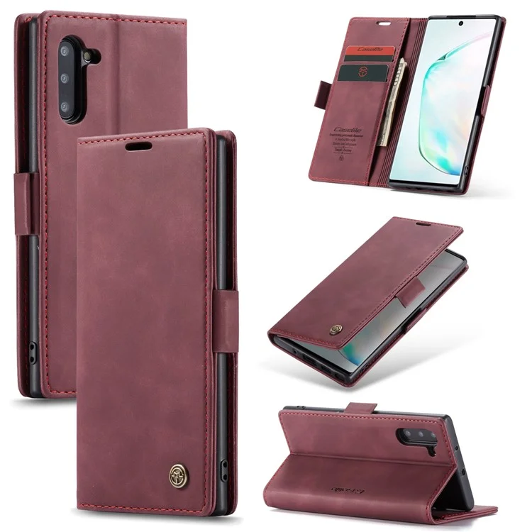 CASEME 013 Series Auto-absorbed Flip Leather Wallet Stand Case for Samsung Galaxy Note 10/Note 10 5G - Dark Brown-Cellmalls