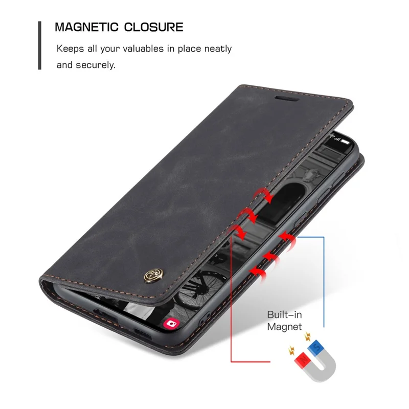 CASEME 013 Series Magnetic Closure Leather Wallet Stand Shell for Samsung Galaxy S21 4G/5G - Black-Cellmalls