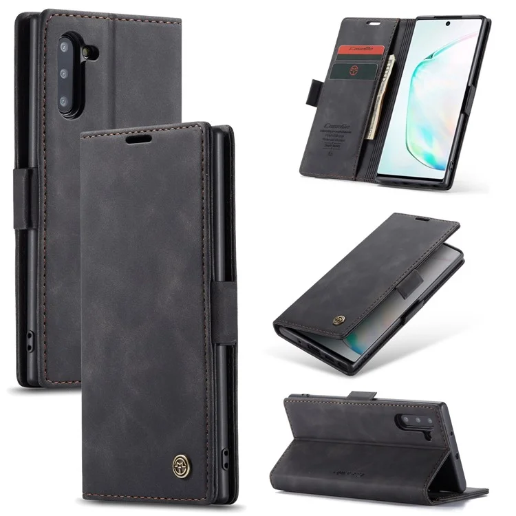 CASEME 013 Series Auto-absorbed Flip Leather Wallet Stand Case for Samsung Galaxy Note 10/Note 10 5G - Dark Brown-Cellmalls