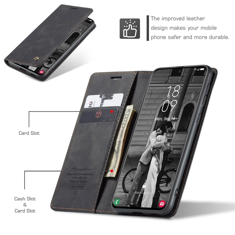 CASEME 013 Series Magnetic Closure Leather Wallet Stand Shell for Samsung Galaxy S21 4G/5G - Black-Cellmalls