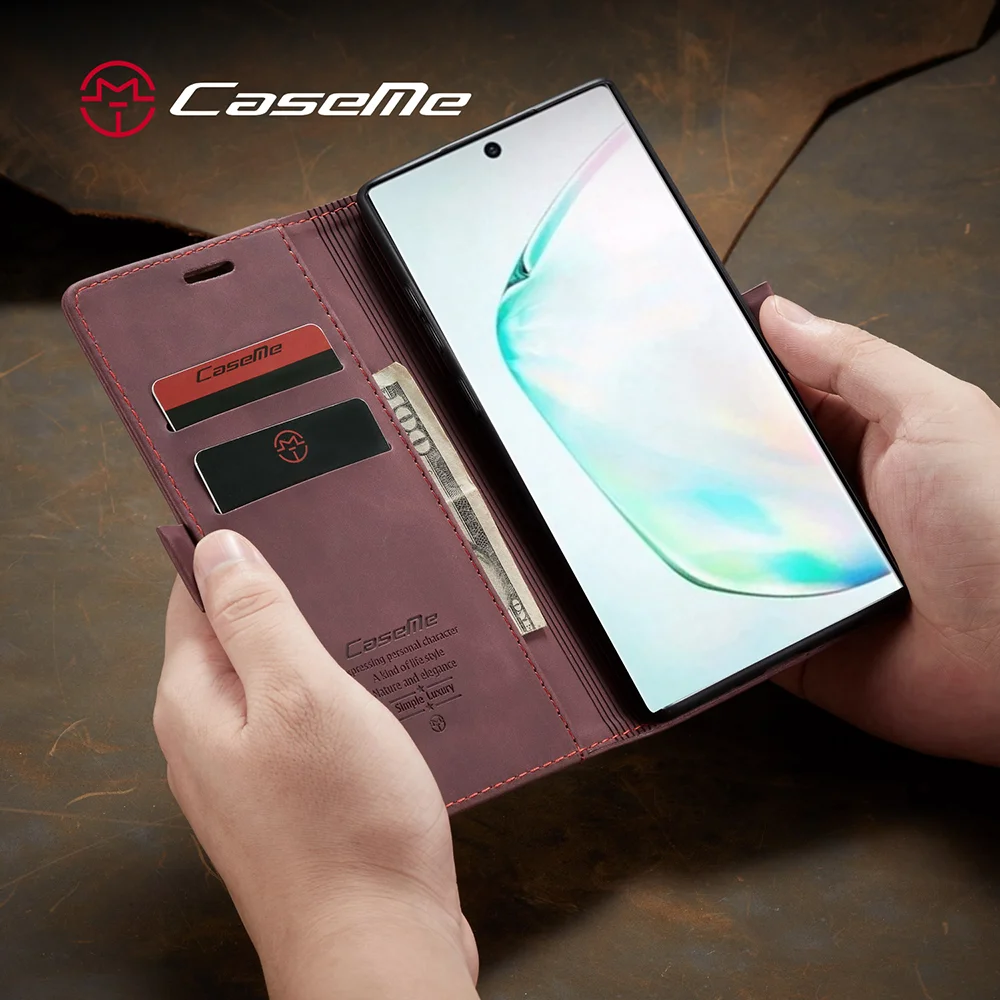 CASEME 013 Series Auto-absorbed Flip Leather Wallet Shell for Samsung Galaxy Note 10 Plus/10 Plus 5G - Black-Cellmalls