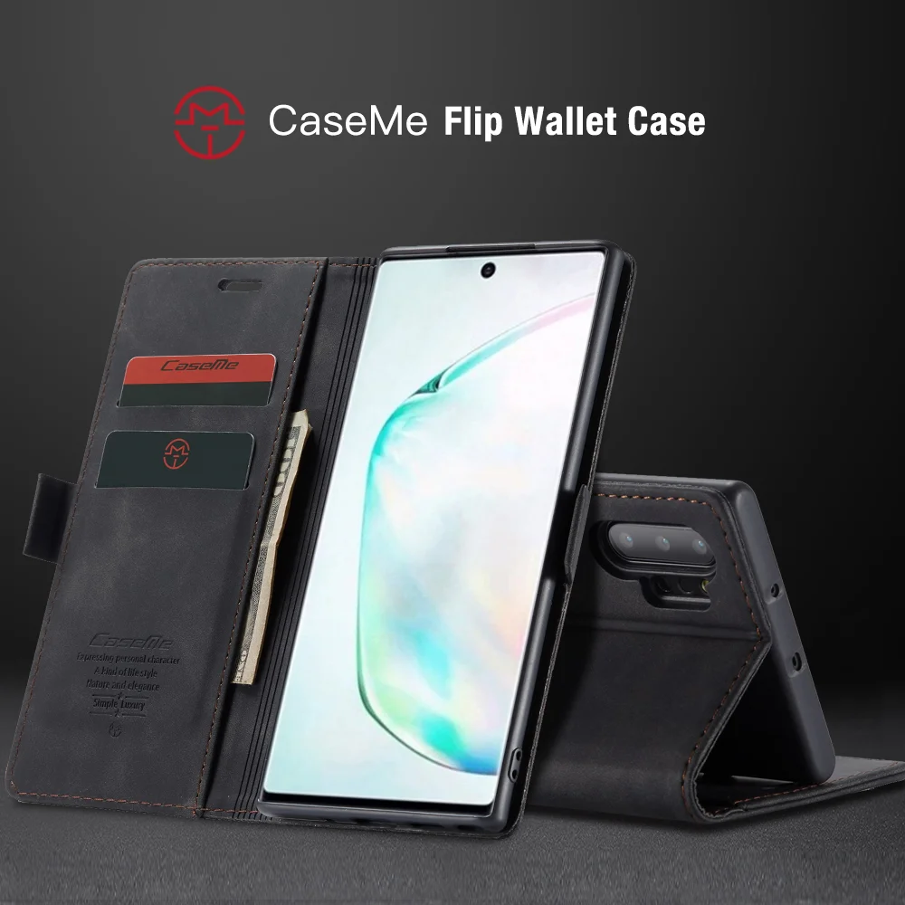 CASEME 013 Series Auto-absorbed Flip Leather Wallet Shell for Samsung Galaxy Note 10 Plus/10 Plus 5G - Black-Cellmalls