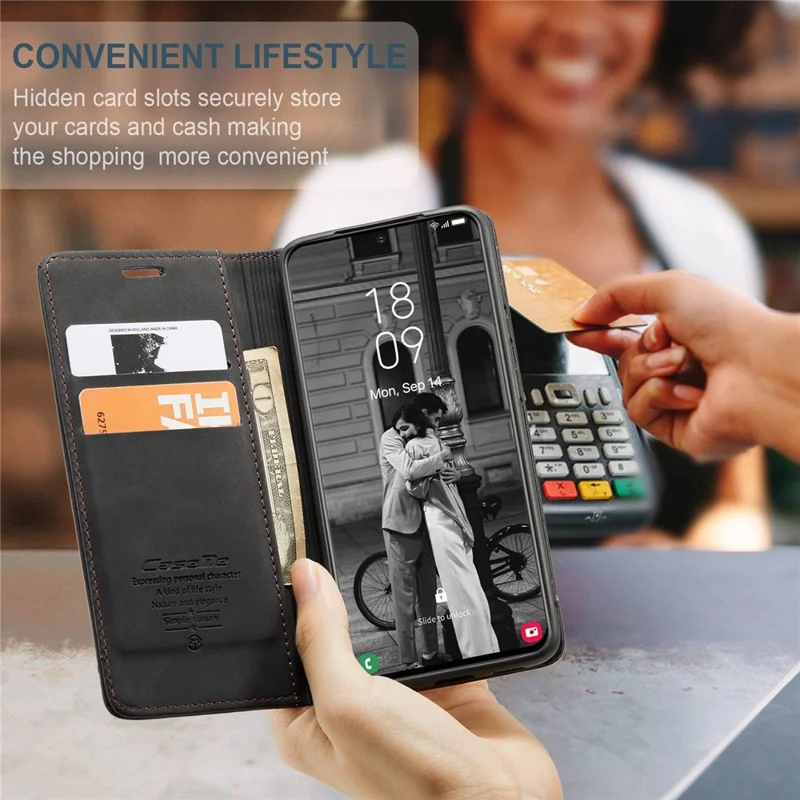 CASEME 013 Series Magnetic Closure Leather Wallet Stand Shell for Samsung Galaxy S21 4G/5G - Black-Cellmalls