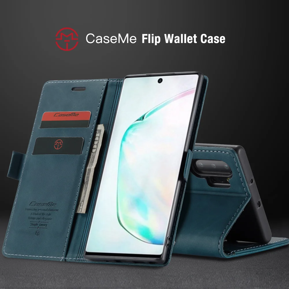 CASEME 013 Series Auto-absorbed Flip Leather Wallet Shell for Samsung Galaxy Note 10 Plus/10 Plus 5G - Black-Cellmalls