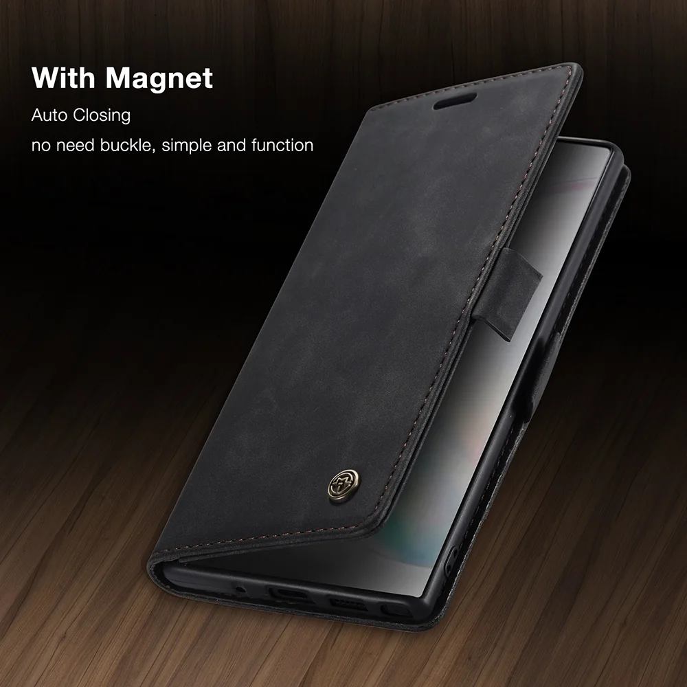 CASEME 013 Series Auto-absorbed Flip Leather Wallet Shell for Samsung Galaxy Note 10 Plus/10 Plus 5G - Black-Cellmalls