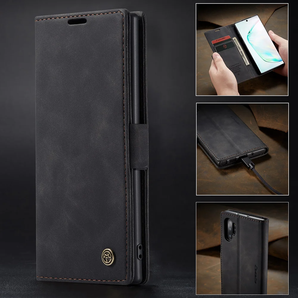 CASEME 013 Series Auto-absorbed Flip Leather Wallet Shell for Samsung Galaxy Note 10 Plus/10 Plus 5G - Black-Cellmalls