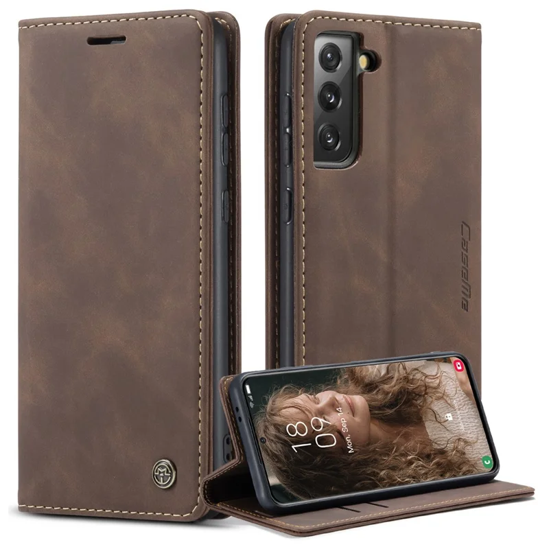 CASEME 013 Series Magnetic Closure Leather Wallet Stand Shell for Samsung Galaxy S21 4G/5G - Black-Cellmalls