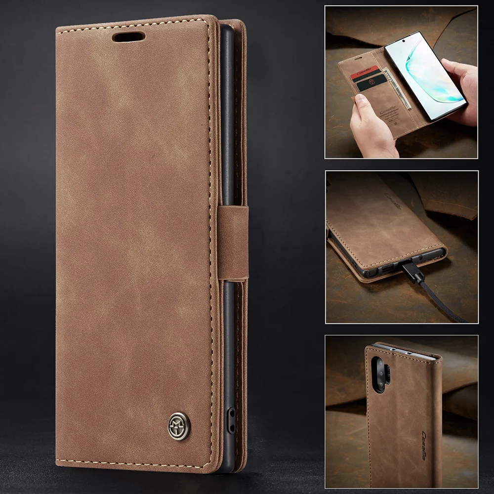 CASEME 013 Series Auto-absorbed Flip Leather Wallet Shell for Samsung Galaxy Note 10 Plus/10 Plus 5G - Black-Cellmalls