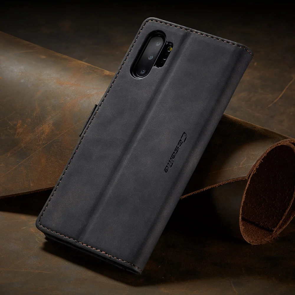CASEME 013 Series Auto-absorbed Flip Leather Wallet Shell for Samsung Galaxy Note 10 Plus/10 Plus 5G - Black-Cellmalls