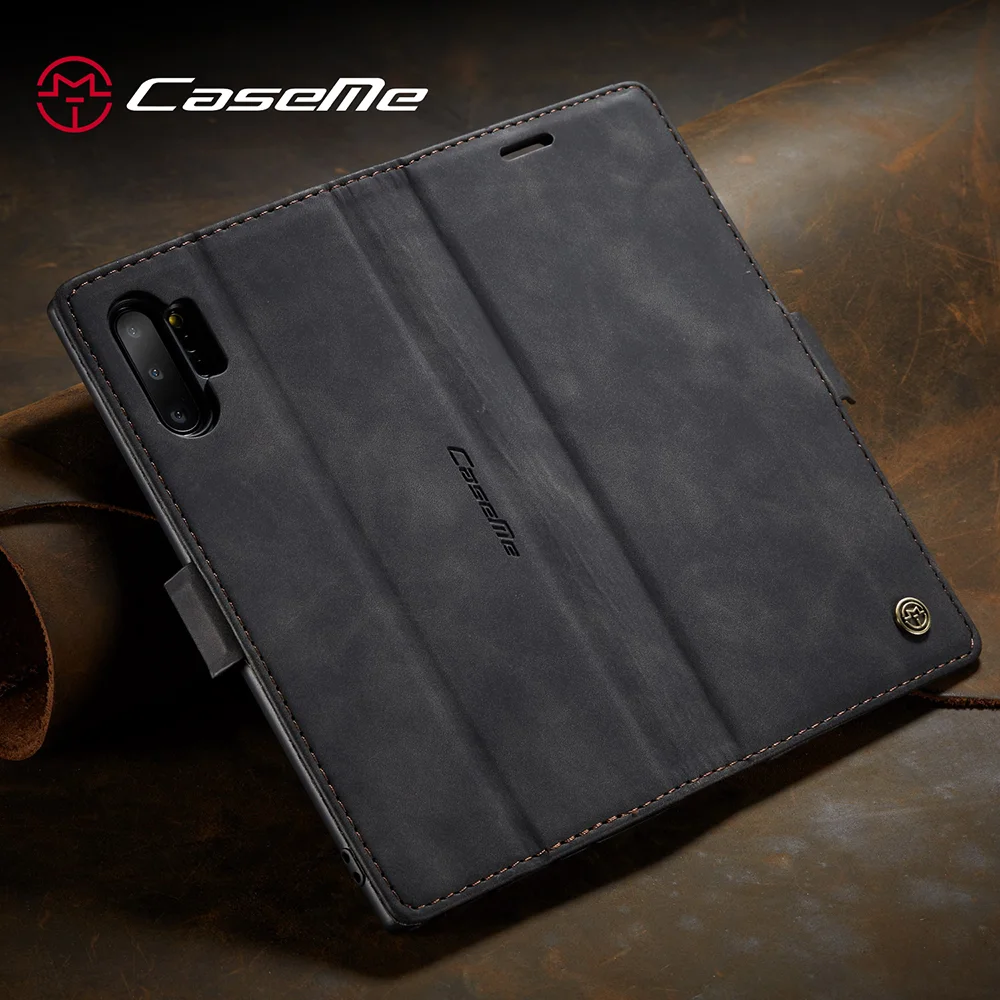 CASEME 013 Series Auto-absorbed Flip Leather Wallet Shell for Samsung Galaxy Note 10 Plus/10 Plus 5G - Black-Cellmalls
