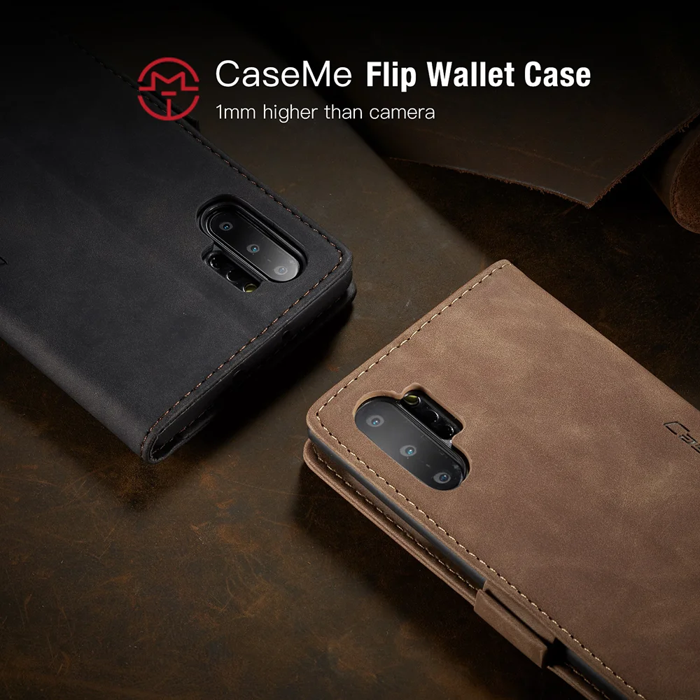 CASEME 013 Series Auto-absorbed Flip Leather Wallet Shell for Samsung Galaxy Note 10 Plus/10 Plus 5G - Black-Cellmalls
