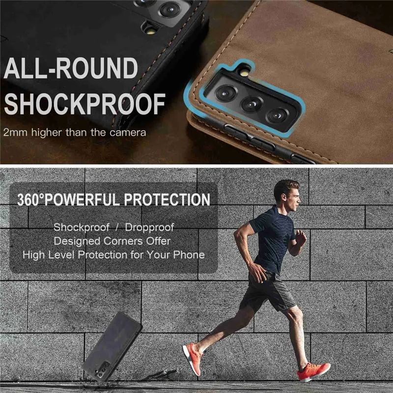 CASEME 013 Series Magnetic Closure Leather Wallet Stand Shell for Samsung Galaxy S21 4G/5G - Black-Cellmalls