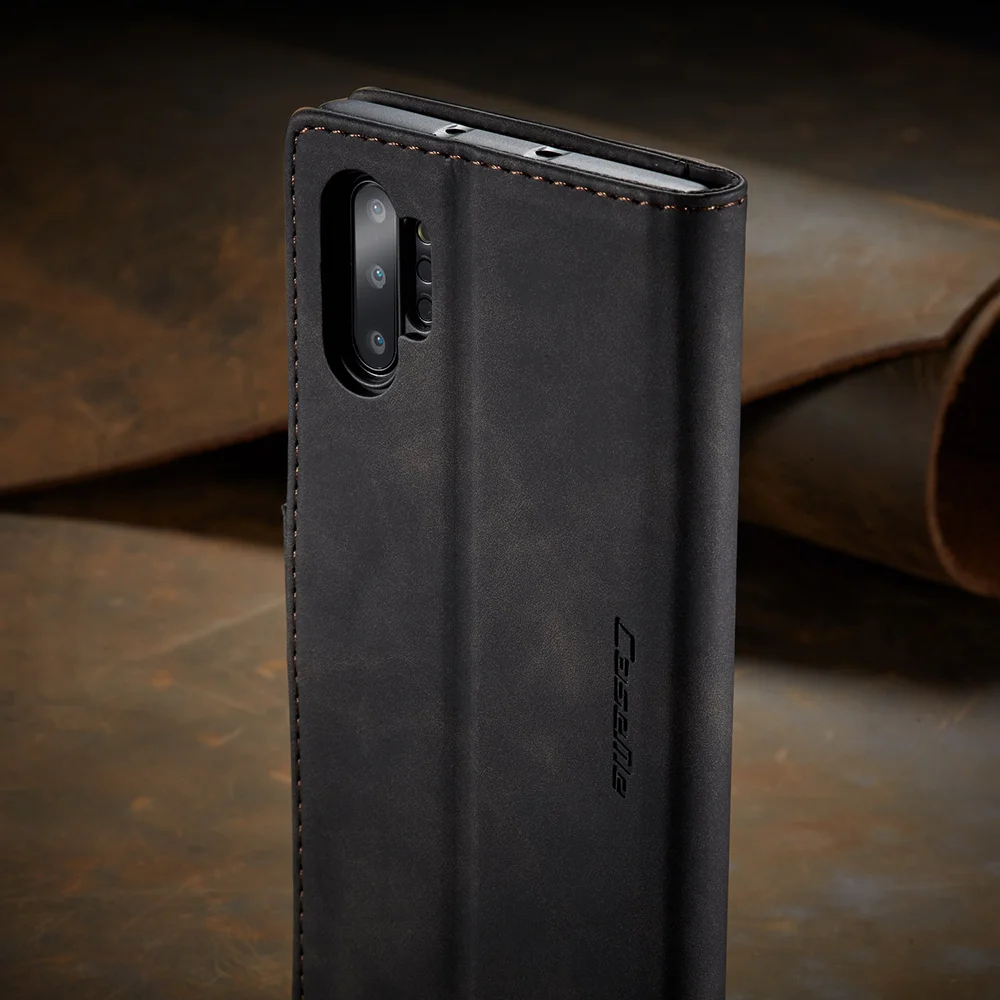 CASEME 013 Series Auto-absorbed Flip Leather Wallet Shell for Samsung Galaxy Note 10 Plus/10 Plus 5G - Black-Cellmalls