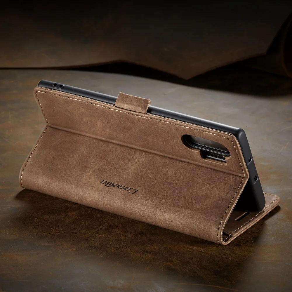 CASEME 013 Series Auto-absorbed Flip Leather Wallet Shell for Samsung Galaxy Note 10 Plus/10 Plus 5G - Black-Cellmalls