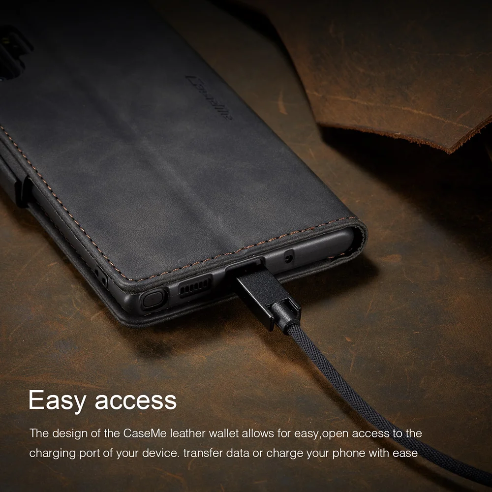 CASEME 013 Series Auto-absorbed Flip Leather Wallet Shell for Samsung Galaxy Note 10 Plus/10 Plus 5G - Black-Cellmalls