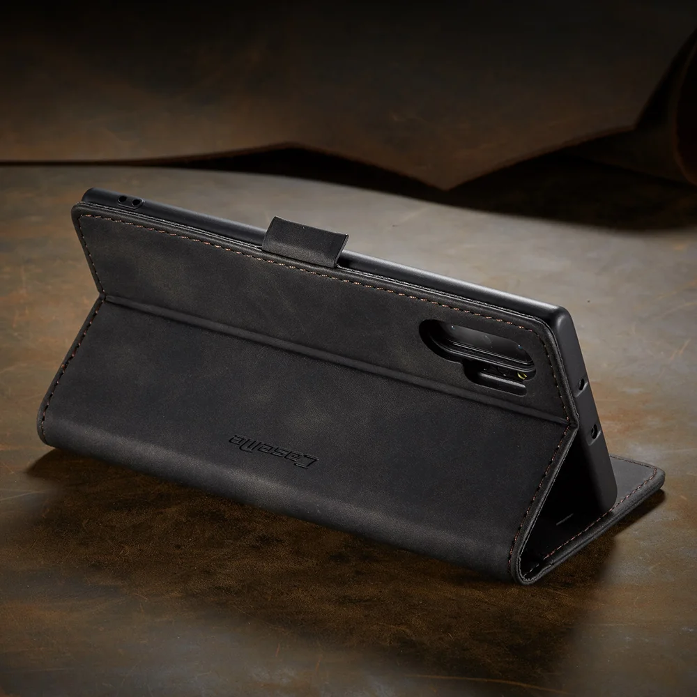 CASEME 013 Series Auto-absorbed Flip Leather Wallet Shell for Samsung Galaxy Note 10 Plus/10 Plus 5G - Black-Cellmalls
