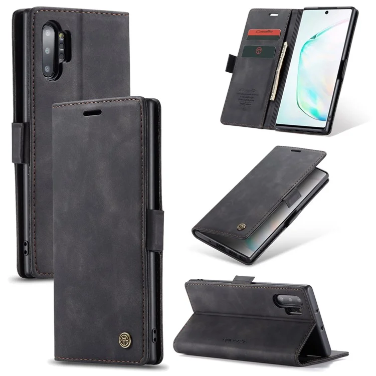 CASEME 013 Series Auto-absorbed Flip Leather Wallet Shell for Samsung Galaxy Note 10 Plus/10 Plus 5G - Black-Cellmalls