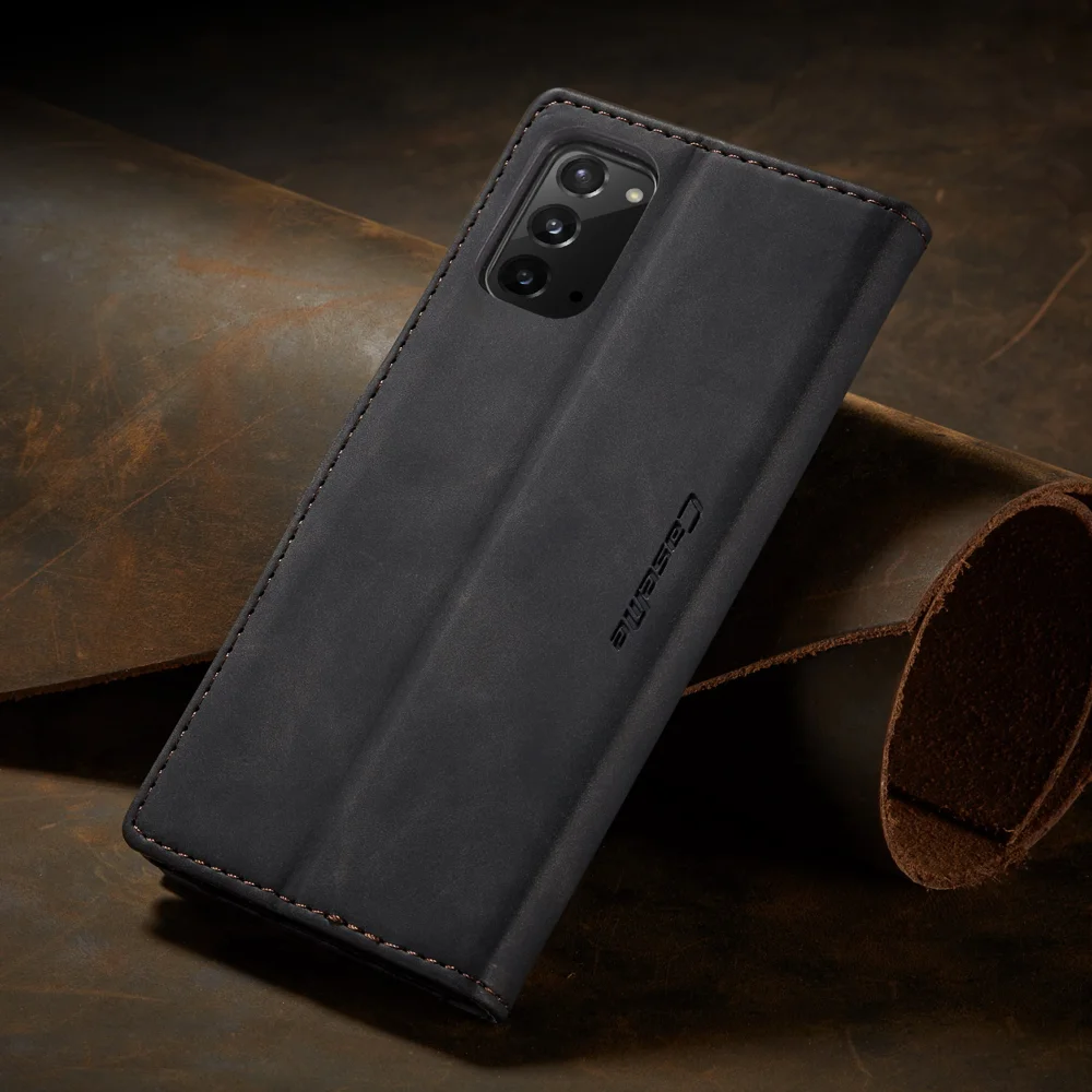 CASEME 013 Series Simplicity Auto-absorbed Leather Shell Wallet Case for Samsung Galaxy Note20/Note20 5G - Black-Cellmalls