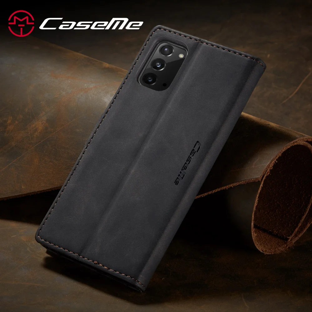 CASEME 013 Series Simplicity Auto-absorbed Leather Shell Wallet Case for Samsung Galaxy Note20/Note20 5G - Black-Cellmalls