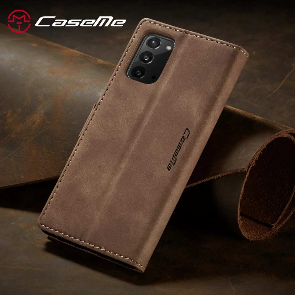 CASEME 013 Series Simplicity Auto-absorbed Leather Shell Wallet Case for Samsung Galaxy Note20/Note20 5G - Black-Cellmalls