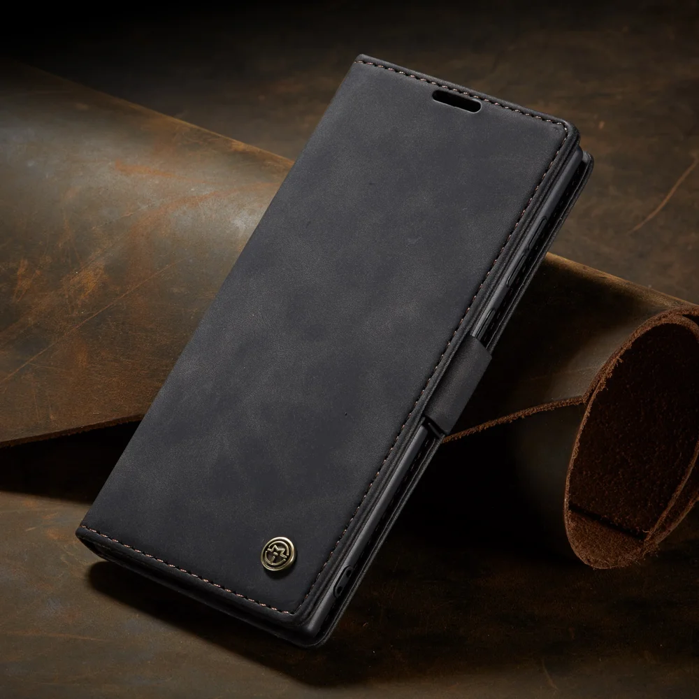 CASEME 013 Series Simplicity Auto-absorbed Leather Shell Wallet Case for Samsung Galaxy Note20/Note20 5G - Black-Cellmalls