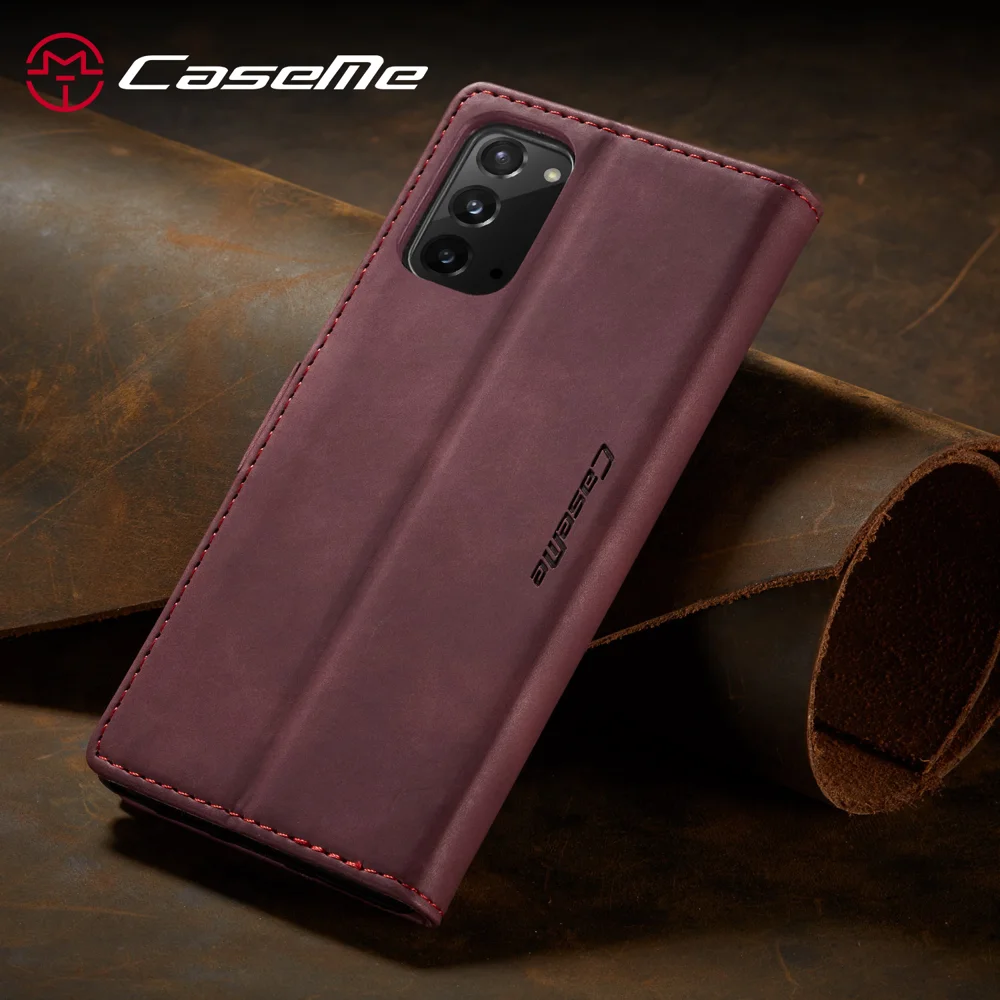 CASEME 013 Series Simplicity Auto-absorbed Leather Shell Wallet Case for Samsung Galaxy Note20/Note20 5G - Black-Cellmalls