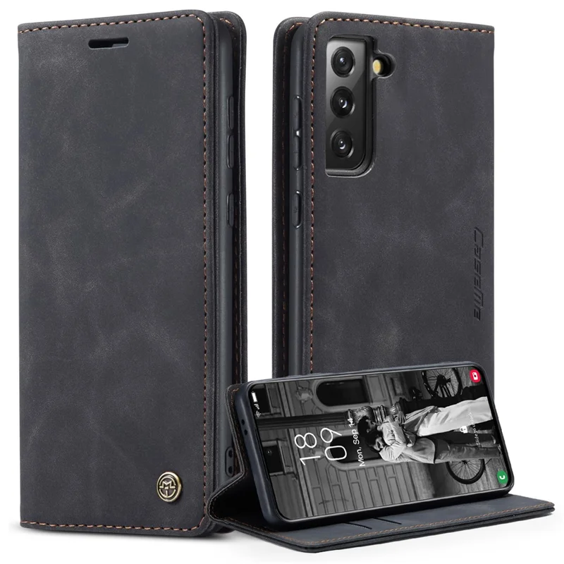 CASEME 013 Series Magnetic Closure Leather Wallet Stand Shell for Samsung Galaxy S21 4G/5G - Black-Cellmalls