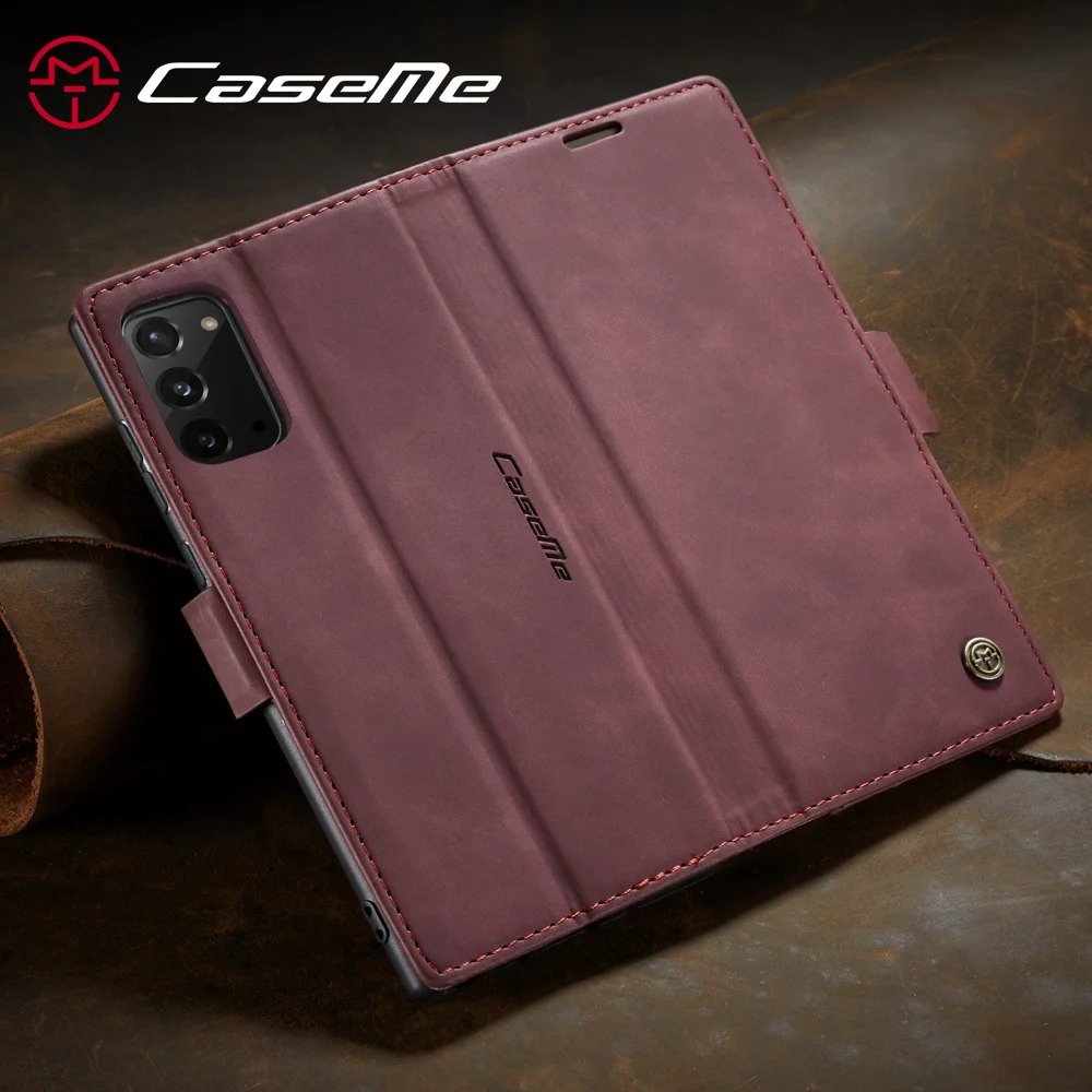 CASEME 013 Series Simplicity Auto-absorbed Leather Shell Wallet Case for Samsung Galaxy Note20/Note20 5G - Black-Cellmalls