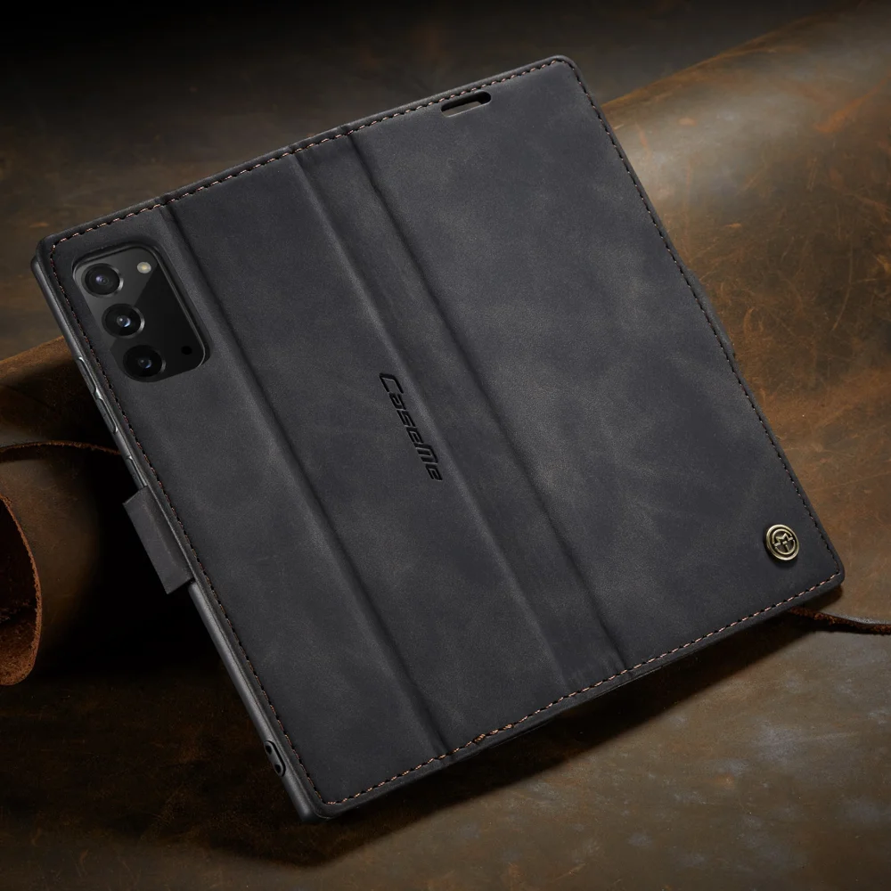 CASEME 013 Series Simplicity Auto-absorbed Leather Shell Wallet Case for Samsung Galaxy Note20/Note20 5G - Black-Cellmalls
