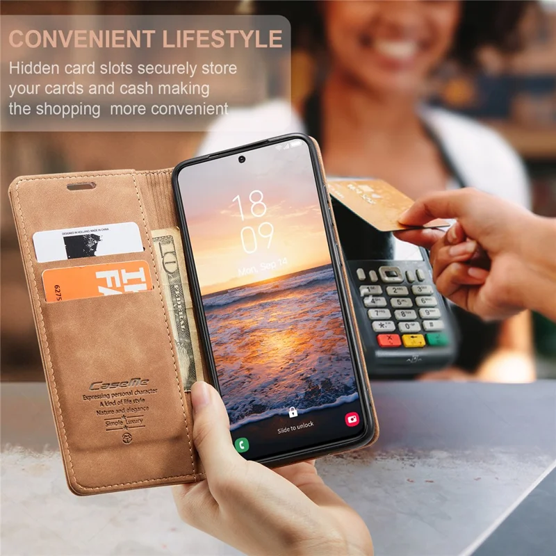 CASEME 013 Series For Samsung Galaxy S24+ Case PU Leather Wallet Mobile Phone Protector - Brown-Cellmalls