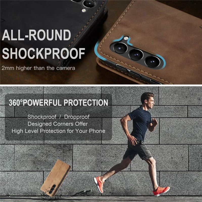 CASEME 013 Series For Samsung Galaxy S24+ Case PU Leather Wallet Mobile Phone Protector - Brown-Cellmalls