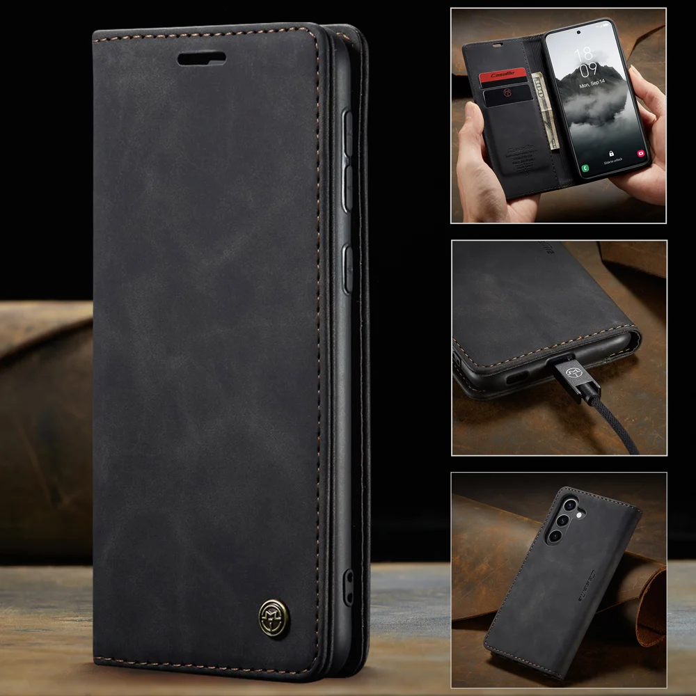 For Samsung Galaxy S25 Case CASEME 013 Series Card Holder Stand Leather Phone Cover - Red-Cellmalls