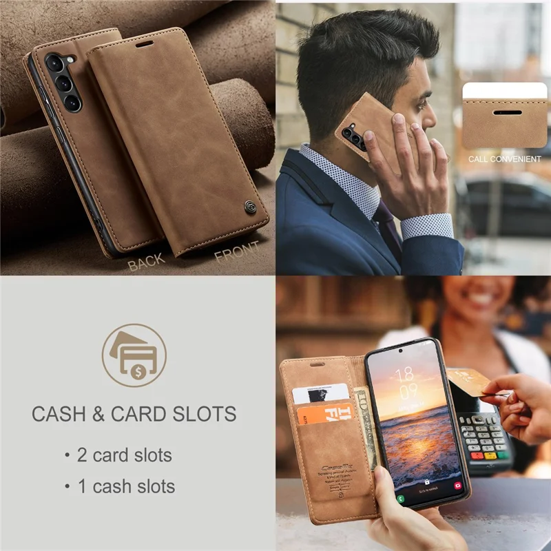 CASEME 013 Series For Samsung Galaxy S24+ Case PU Leather Wallet Mobile Phone Protector - Brown-Cellmalls