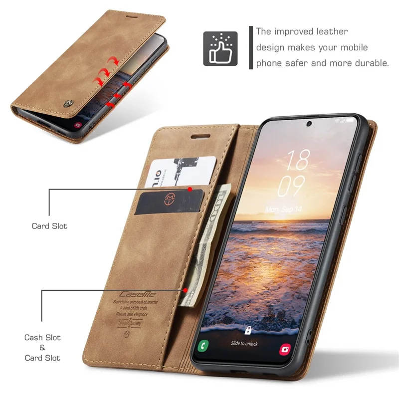 CASEME 013 Series For Samsung Galaxy S24+ Case PU Leather Wallet Mobile Phone Protector - Brown-Cellmalls